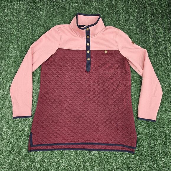 L.L. Bean Jackets & Blazers - L.L. Bean Womens Quilted Sweatshirt Mock Neck Tunic Colorblock Maroon Pink Large